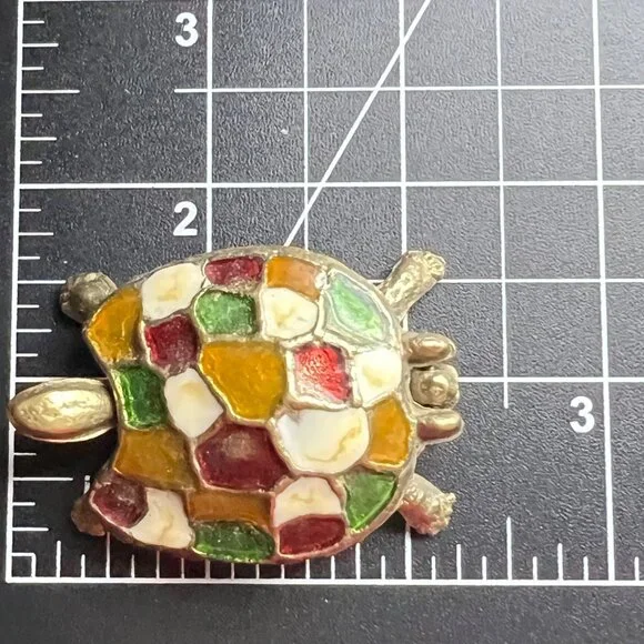 Vintage Brass Turtle Trinket Box Colorful Enamel Mosaic Shell Cottagecore Boho - Picture 5 of 12